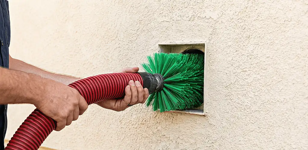 Air duct cleaning brush removing debris from a vent opening in Tucson, AZ