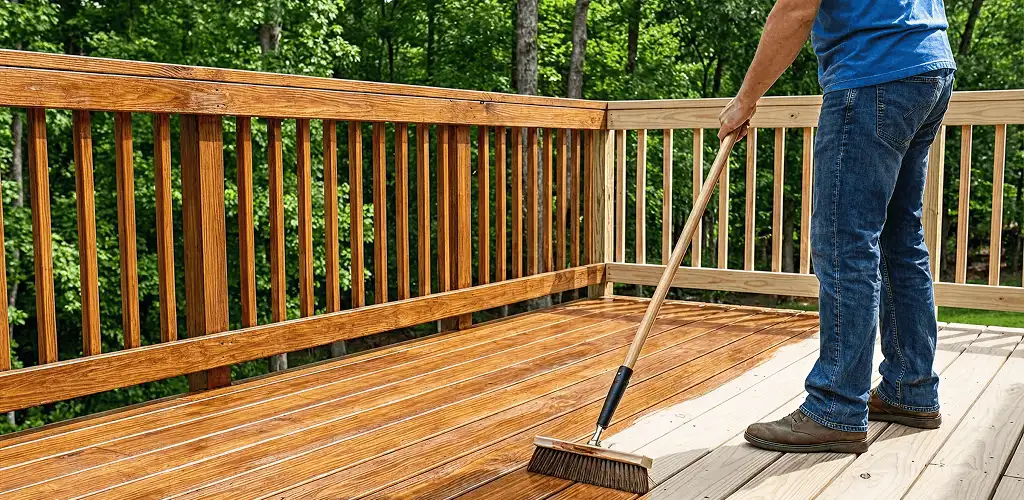 Deck staining and sealing application on a wood deck in Tucson, AZ
