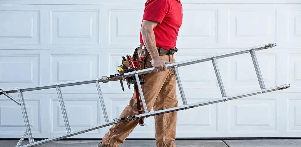 Garage door repair technician arriving with tools and ladder in Tucson, AZ
