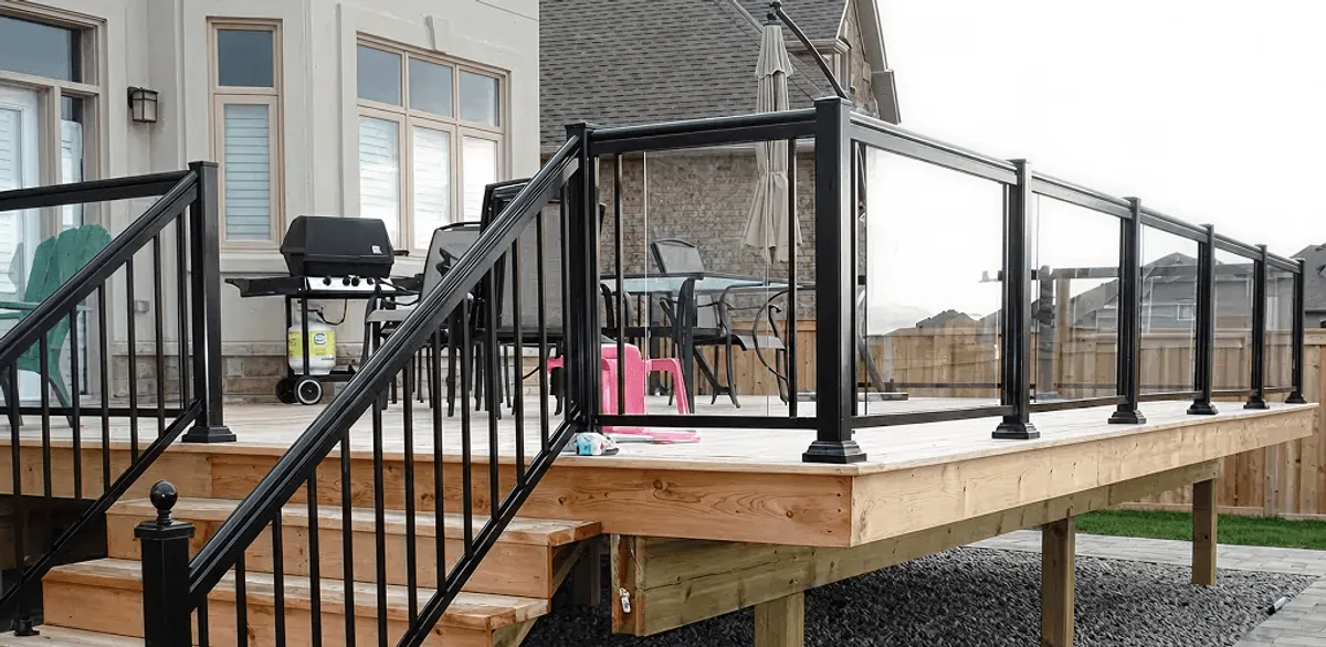 Handrail installation on a deck staircase for safety and code compliance in Tucson, AZ