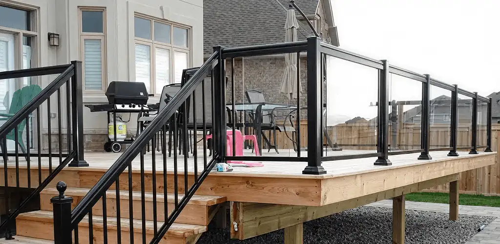 Handrail installation on a deck staircase for safety and code compliance in Tucson, AZ