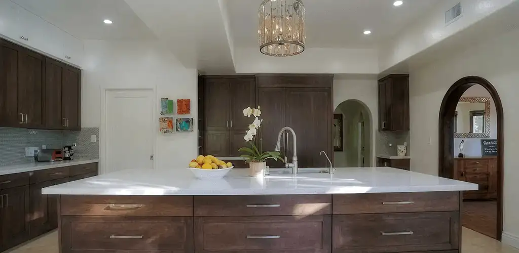 Cabinet refacing project with updated kitchen cabinets and island in Tucson, AZ