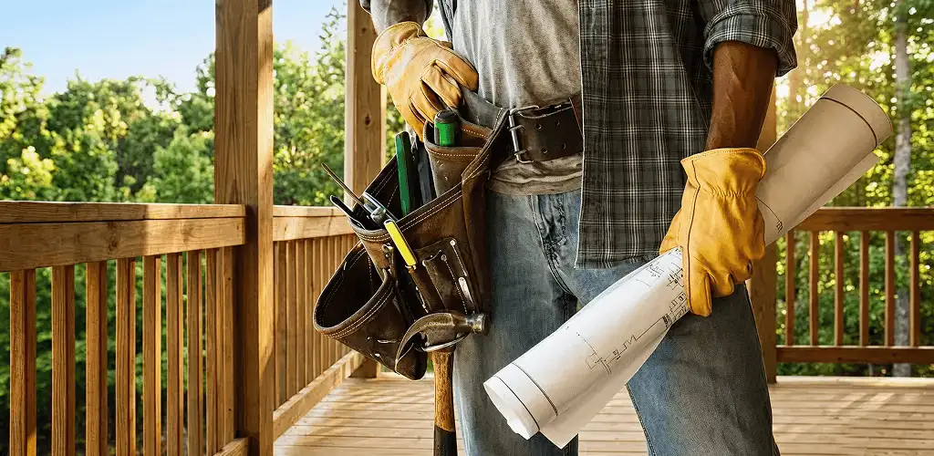 Professional handyman with tool belt ready for home repairs in Tucson, AZ