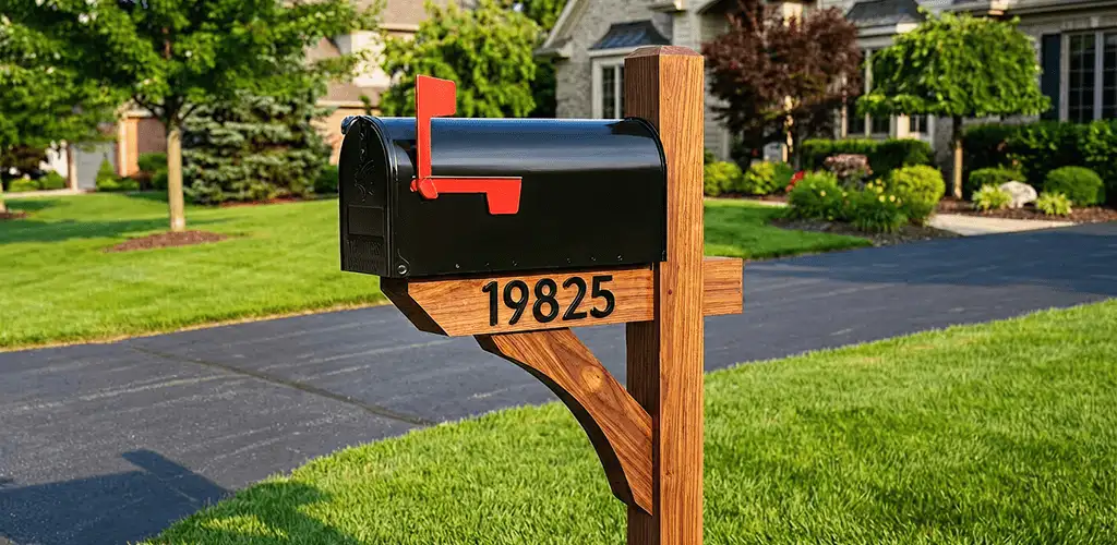 New mailbox installation with post and address number for a home in Tucson, AZ