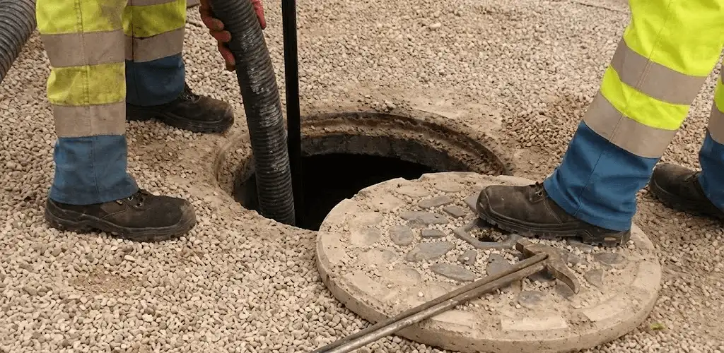 Drain cleaning crew clearing a sewer access point with professional equipment in Tucson, AZ